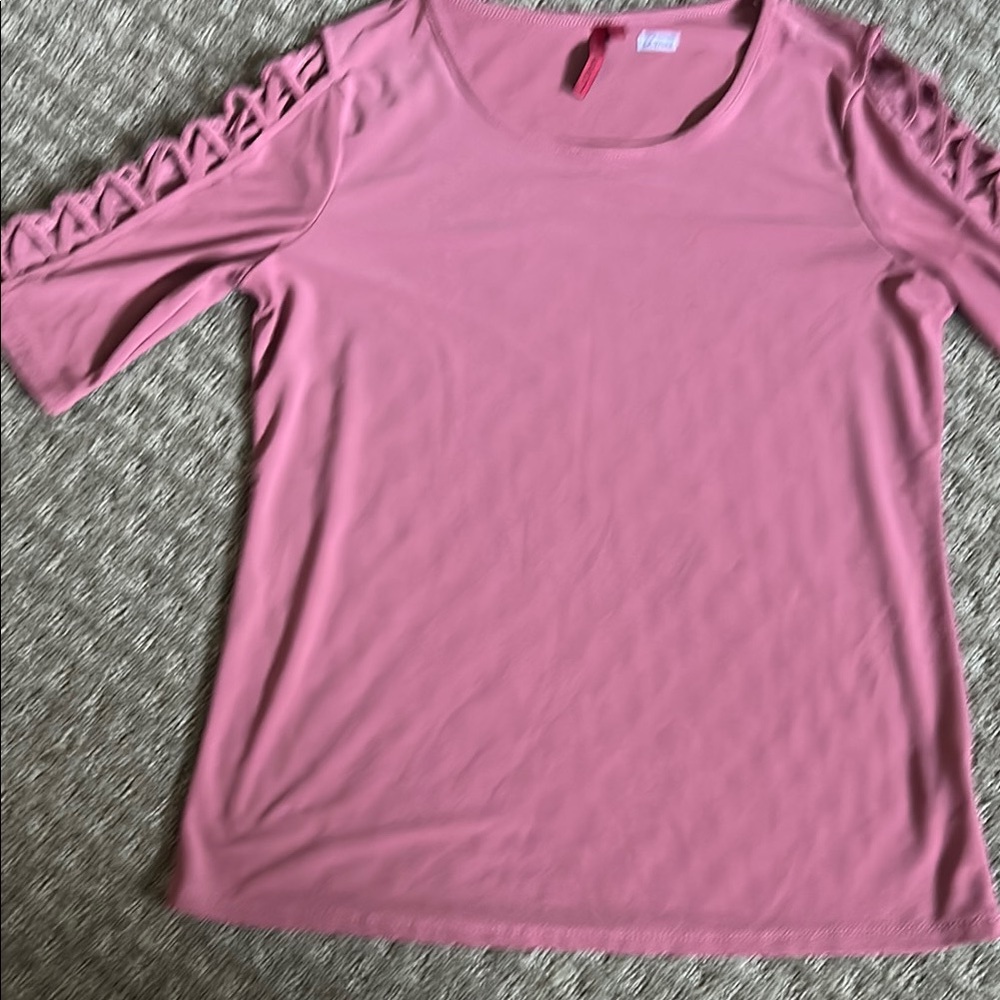 Elegant Pink Lattice Sleeve Blouse